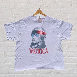 American Funny White T-shirt Thomas Jefferson Headband Murica Gildan Size 2XL